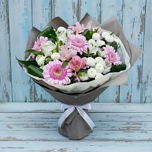 Букет цветов из:  Герберы, Альстромерии и Хризантемы в Лениногорске