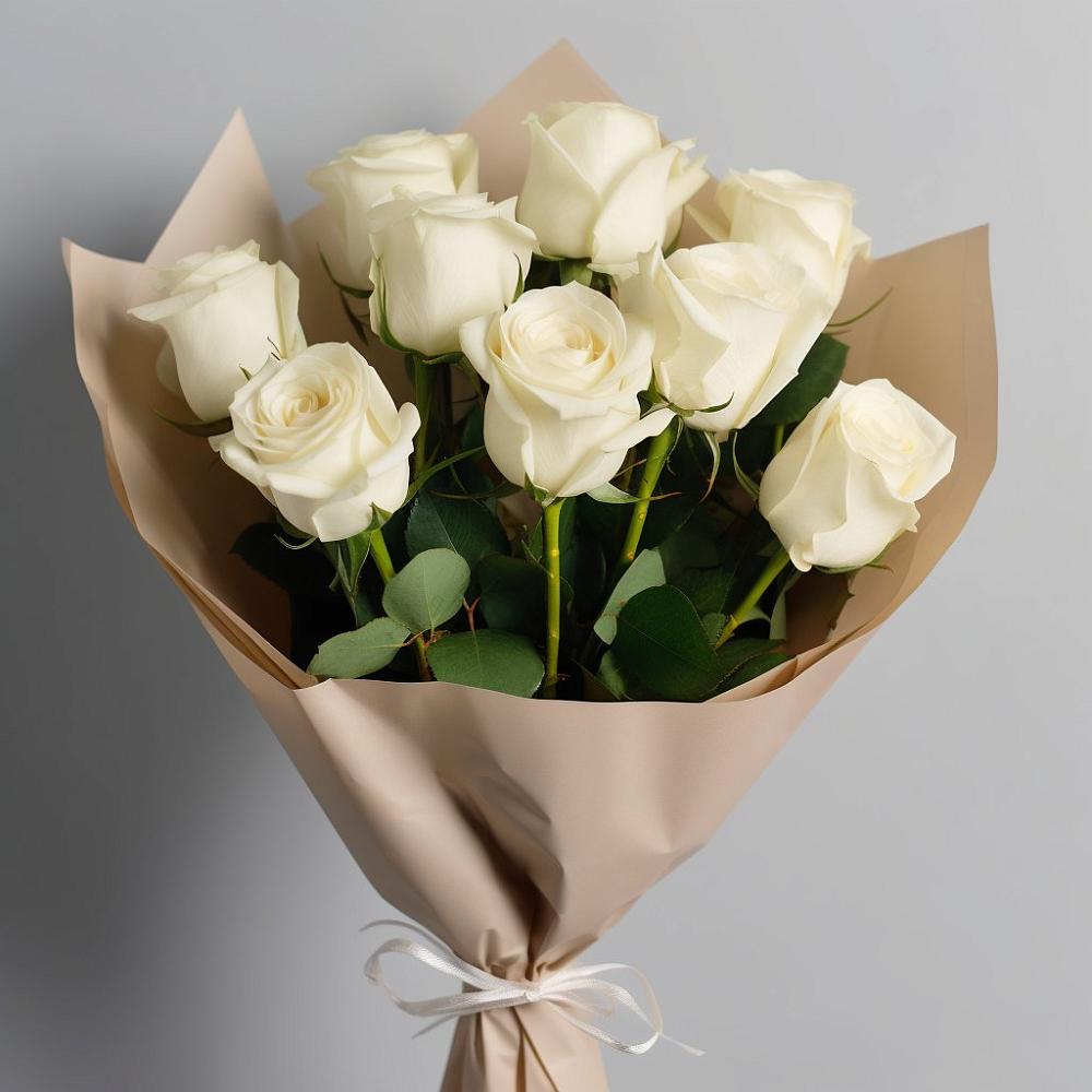 Букет 9 Белых роз Эдлесс Лав в Лениногорске