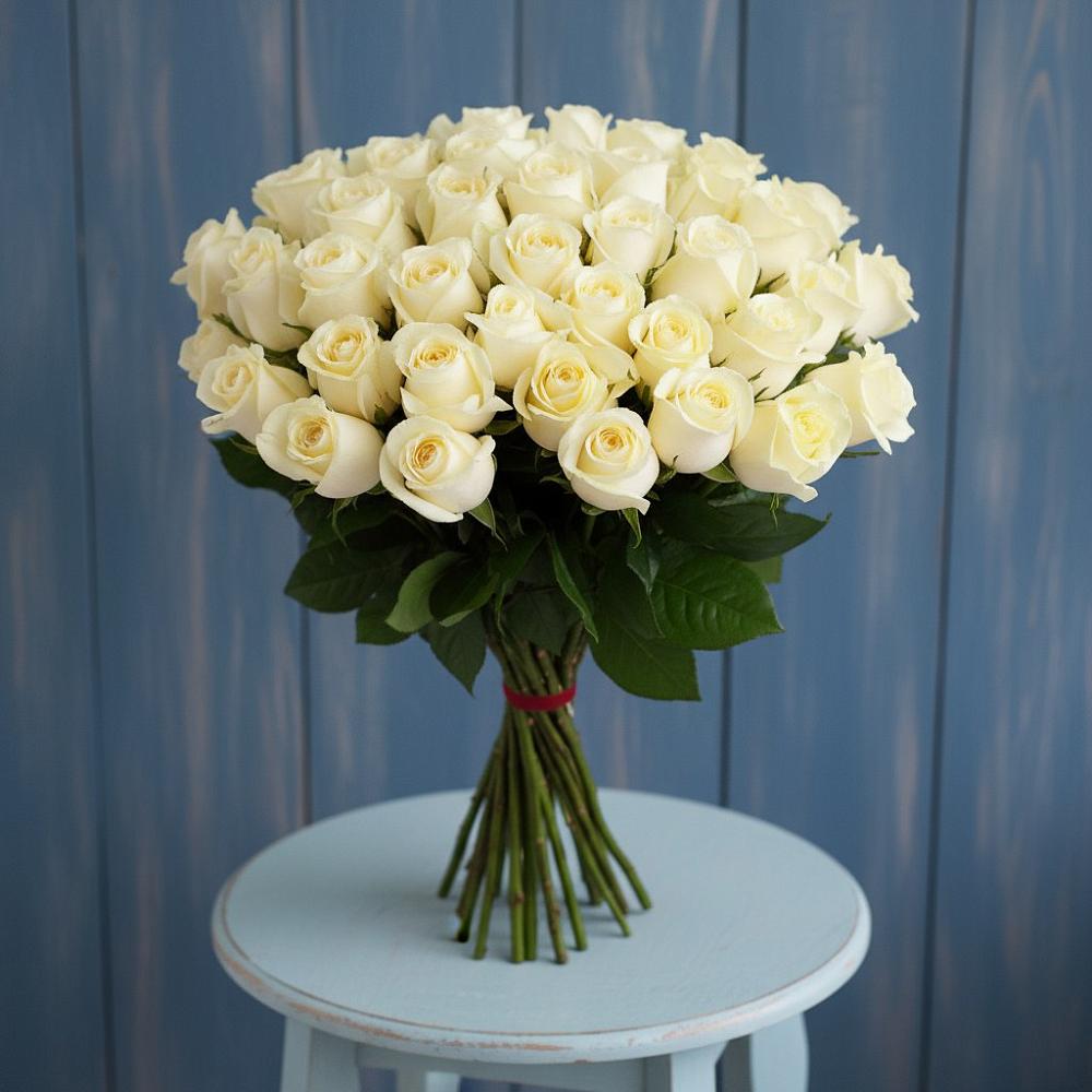 Букет 51 Белая роза Эдлесс Лав в Лениногорске