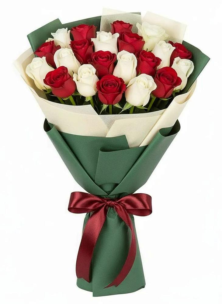 Букет Микс из красных и белых роз в Лениногорске