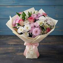 Букет цветов из:  Хризантемы, Альстромерии и Розы в Лениногорске