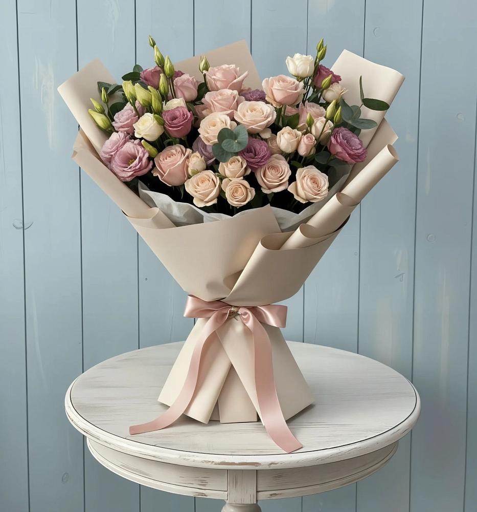 Букет цветов из: Розы и Лизиантусы в Лениногорске