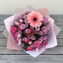Букет цветов из:  Розы, Герберы и Хризантемы в Лениногорске
