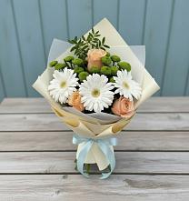 Букет цветов из:  Герберы, Розы и Хризантемы в Лениногорске