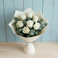 Букет Белые розы в Эвкалипте #REPLACE_PRED# Лениногорске