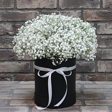 Цветочная композиция из Гипсофила в шляпной коробке в Лениногорске